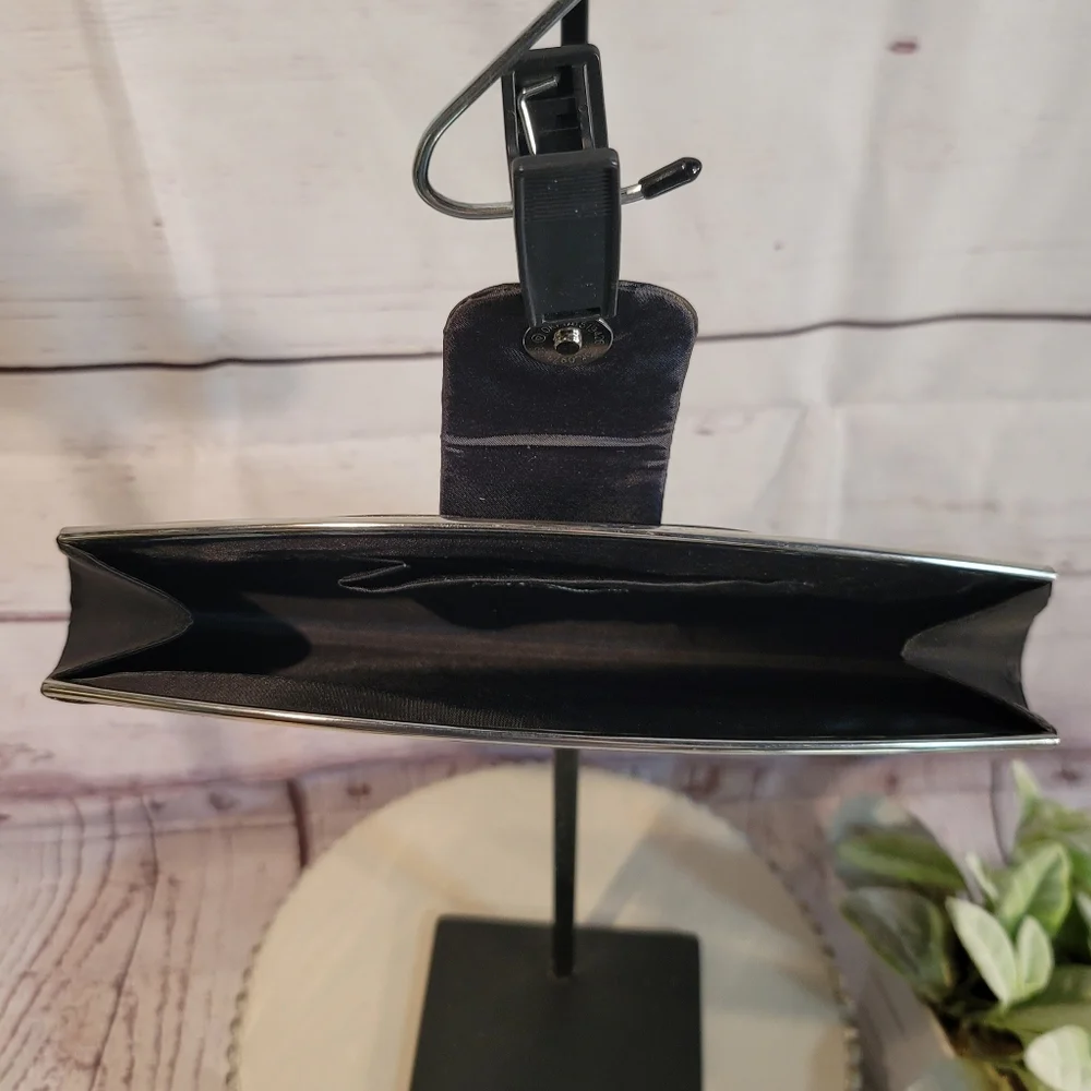 TOVA Beverly Hills Elegant Black Statin Clutch with Butterfly Accent 11
